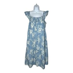 Old‎ Navy Maxi Dress Womens Large Denim Floral Tiered Cottagecore Flutter Sleeve